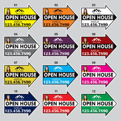 Custom Open House Arrow Yard Sign 18" x 24", 2 Sided Add Your Text, Logo, Photo Personalized Open House Directional Signs with Metal H-Stake