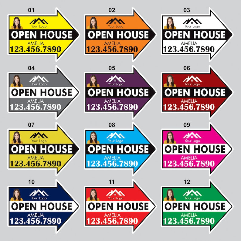 Custom Open House Arrow Yard Sign 18" x 24", 2 Sided Add Your Text, Logo, Photo Personalized Open House Directional Signs with Metal H-Stake