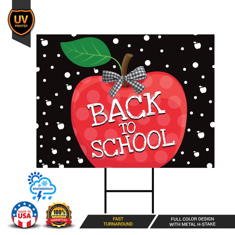 Back to School Yard Sign, Coroplast Fun Back to School Outdoor Lawn Decorations School Teachers Students Yard Sign with Metal H-Stake