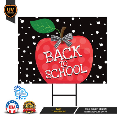Back to School Yard Sign, Coroplast Fun Back to School Outdoor Lawn Decorations School Teachers Students Yard Sign with Metal H-Stake