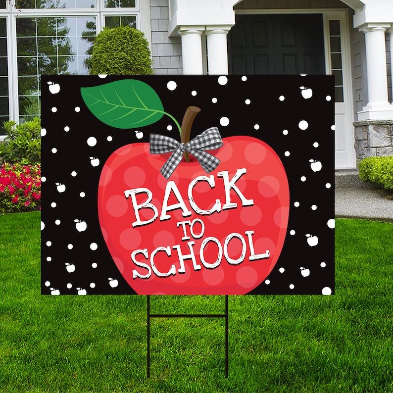 Back to School Yard Sign, Coroplast Fun Back to School Outdoor Lawn Decorations School Teachers Students Yard Sign with Metal H-Stake