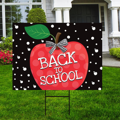 Back to School Yard Sign, Coroplast Fun Back to School Outdoor Lawn Decorations School Teachers Students Yard Sign with Metal H-Stake