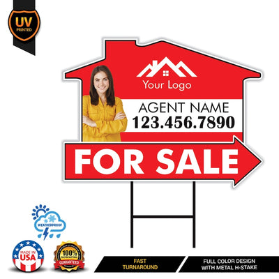 10 Pack Custom For Sale Arrow Yard Sign 18" x 24", 2 Sided Add Your Text, Logo, Photo Personalized Directional Signs with Metal H-Stake