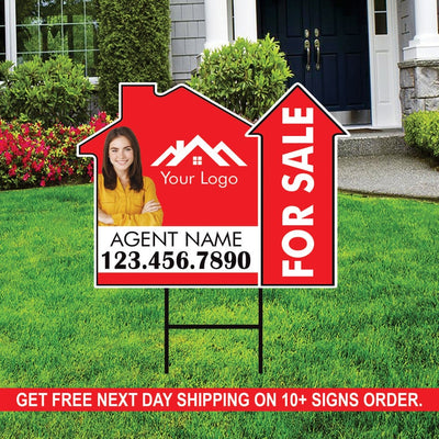 10 Pack Custom For Sale Arrow Yard Sign 18" x 24", 2 Sided Add Your Text, Logo, Photo Personalized Directional Signs with Metal H-Stake