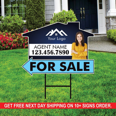 10 Pack Custom For Sale Arrow Yard Sign 18" x 24", 2 Sided Add Your Text, Logo, Photo Personalized Directional Signs with Metal H-Stake