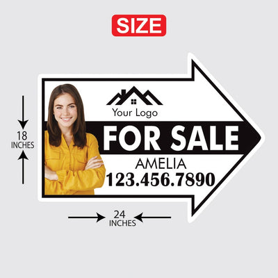 Custom For Sale Arrow Yard Sign 18" x 24", 2 Sided Add Your Text, Logo, Photo Personalized For Sale Directional Signs with Metal H-Stake