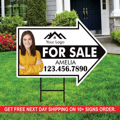 Custom For Sale Arrow Yard Sign 18" x 24", 2 Sided Add Your Text, Logo, Photo Personalized For Sale Directional Signs with Metal H-Stake