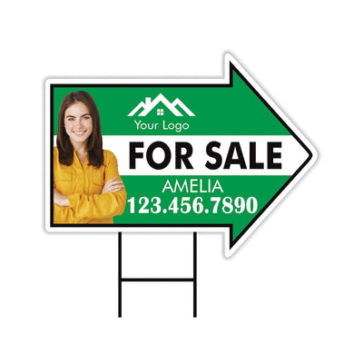 Custom For Sale Arrow Yard Sign 18" x 24", 2 Sided Add Your Text, Logo, Photo Personalized For Sale Directional Signs with Metal H-Stake