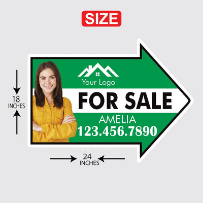 Custom For Sale Arrow Yard Sign 18" x 24", 2 Sided Add Your Text, Logo, Photo Personalized For Sale Directional Signs with Metal H-Stake