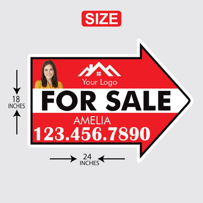 Custom For Sale Arrow Yard Sign 18" x 24", 2 Sided Add Your Text, Logo, Photo Personalized For Sale Directional Signs with Metal H-Stake