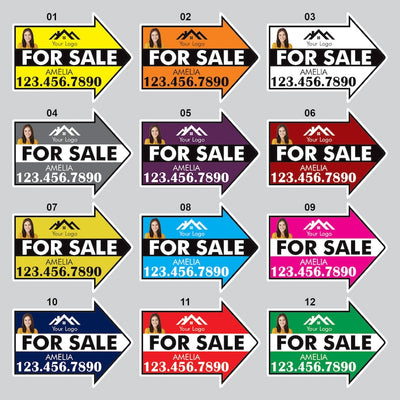 Custom For Sale Arrow Yard Sign 18" x 24", 2 Sided Add Your Text, Logo, Photo Personalized For Sale Directional Signs with Metal H-Stake