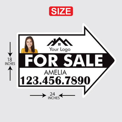 Custom For Sale Arrow Yard Sign 18" x 24", 2 Sided Add Your Text, Logo, Photo Personalized For Sale Directional Signs with Metal H-Stake