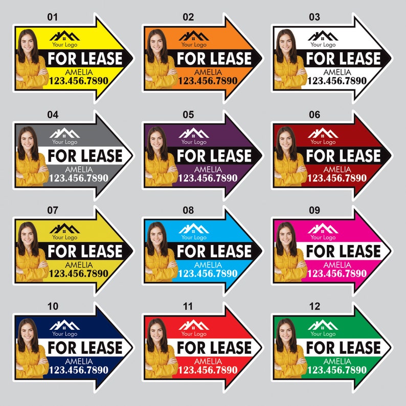 Custom For Lease Arrow Yard Sign 18" x 24", 2 Sided Add Your Text, Logo, Photo Personalized For Lease Directional Signs with Metal H-Stake