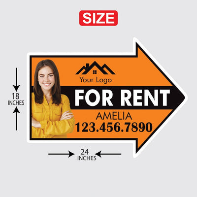 Custom For Rent Arrow Yard Sign 18" x 24", 2 Sided Add Your Text, Logo, Photo Personalized For Rent Directional Signs with Metal H-Stake
