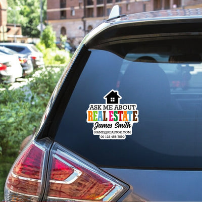 Custom Ask Me About Real Estate Stickers - Personalized Real Estate Vinyl Stickers, Realtor Branding Stickers, Realtor Sticker Decal