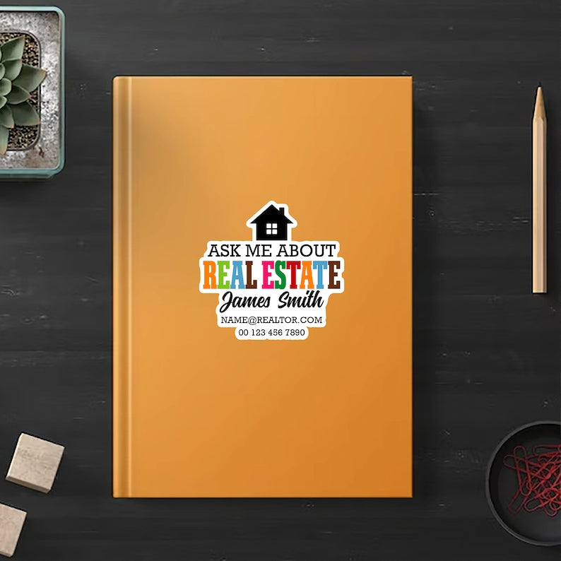 Custom Ask Me About Real Estate Stickers - Personalized Real Estate Vinyl Stickers, Realtor Branding Stickers, Realtor Sticker Decal