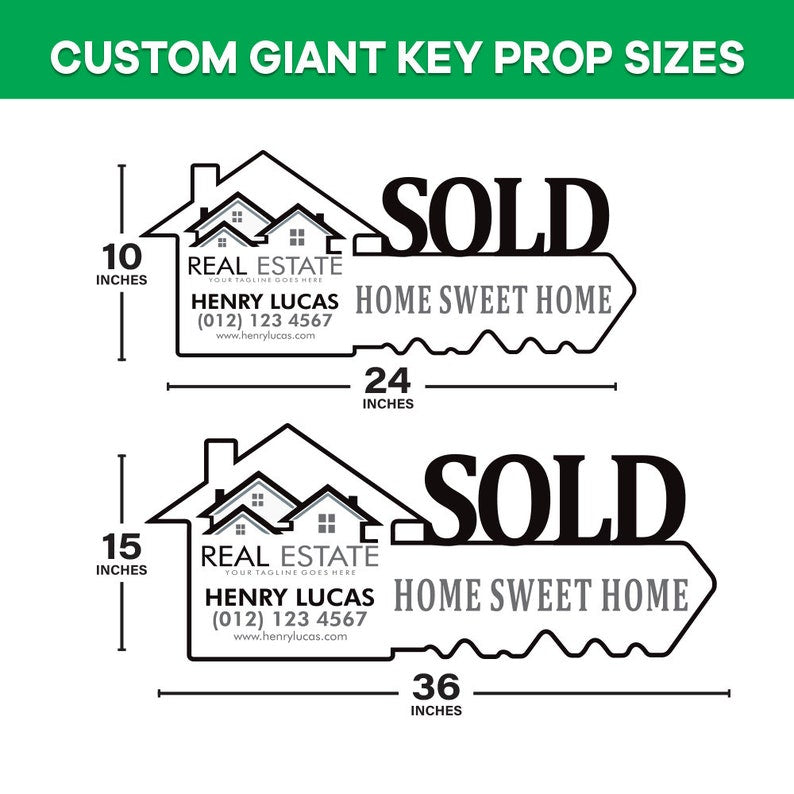 Personalized Real Estate Marketing Key Cutout Sign, Customized Realtor Social Media Photo Props, Realtor Key Sign, Customized Just Sold Key