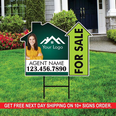 10 Pack Custom For Sale Arrow Yard Sign 18" x 24", 2 Sided Add Your Text, Logo, Photo Personalized Directional Signs with Metal H-Stake