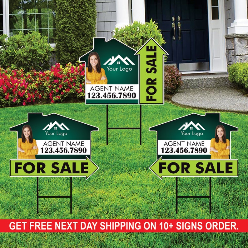 10 Pack Custom For Sale Arrow Yard Sign 18" x 24", 2 Sided Add Your Text, Logo, Photo Personalized Directional Signs with Metal H-Stake