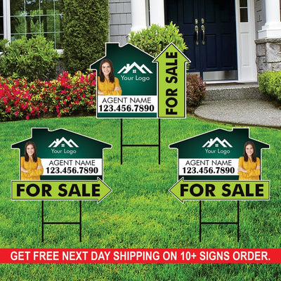 10 Pack Custom For Sale Arrow Yard Sign 18" x 24", 2 Sided Add Your Text, Logo, Photo Personalized Directional Signs with Metal H-Stake