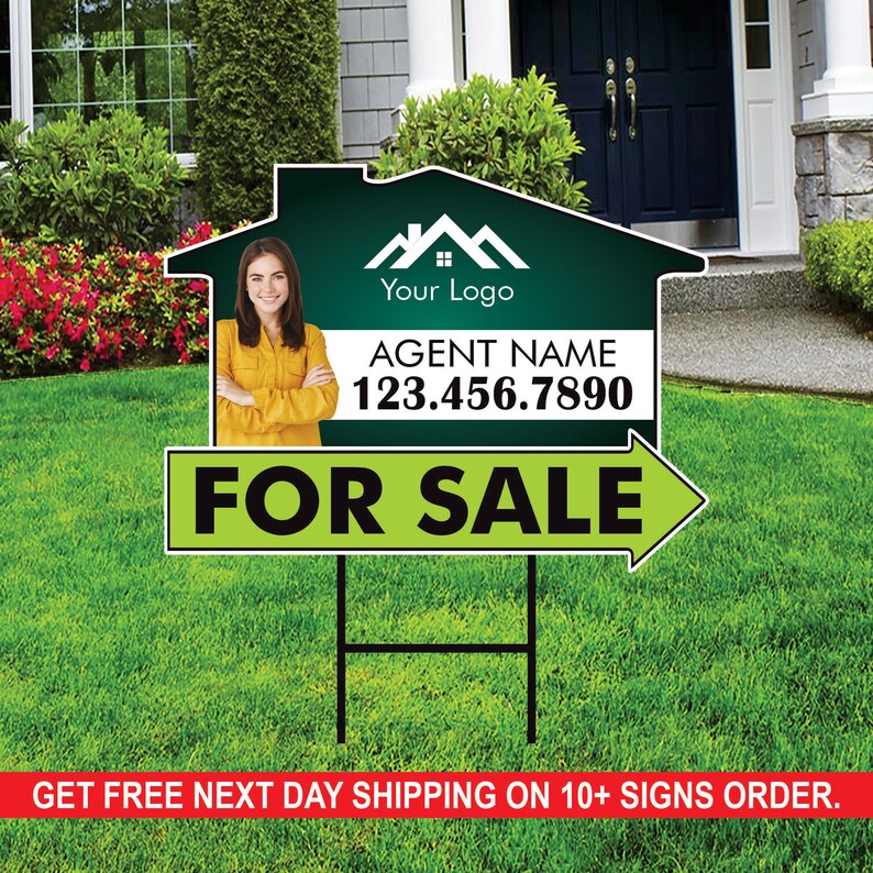 10 Pack Custom For Sale Arrow Yard Sign 18" x 24", 2 Sided Add Your Text, Logo, Photo Personalized Directional Signs with Metal H-Stake