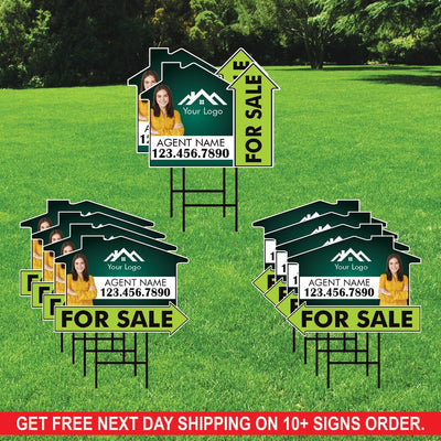10 Pack Custom For Sale Arrow Yard Sign 18" x 24", 2 Sided Add Your Text, Logo, Photo Personalized Directional Signs with Metal H-Stake