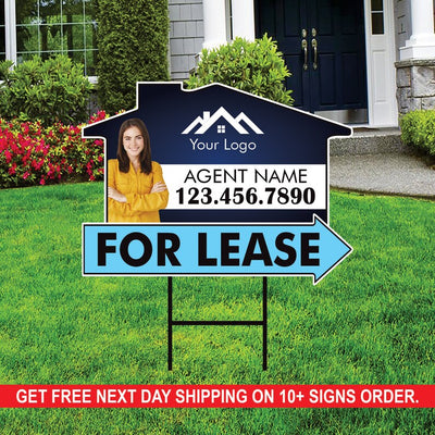 10 Pack Custom For Lease Arrow Yard Sign 18" x 24", 2 Sided Add Your Text, Logo, Photo Personalized Directional Signs with Metal H-Stake