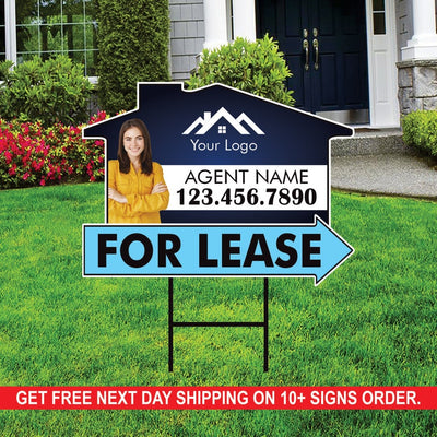 10 Pack Custom For Lease Arrow Yard Sign 18" x 24", 2 Sided Add Your Text, Logo, Photo Personalized Directional Signs with Metal H-Stake