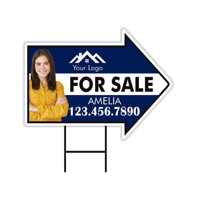 Custom For Sale Arrow Yard Sign 18" x 24", 2 Sided Add Your Text, Logo, Photo Personalized For Sale Directional Signs with Metal H-Stake