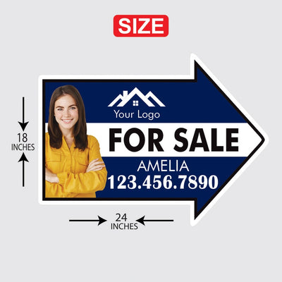 Custom For Sale Arrow Yard Sign 18" x 24", 2 Sided Add Your Text, Logo, Photo Personalized For Sale Directional Signs with Metal H-Stake