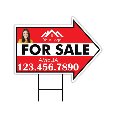 Custom For Sale Arrow Yard Sign 18" x 24", 2 Sided Add Your Text, Logo, Photo Personalized For Sale Directional Signs with Metal H-Stake