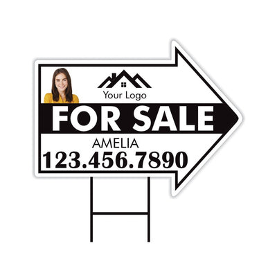 Custom For Sale Arrow Yard Sign 18" x 24", 2 Sided Add Your Text, Logo, Photo Personalized For Sale Directional Signs with Metal H-Stake