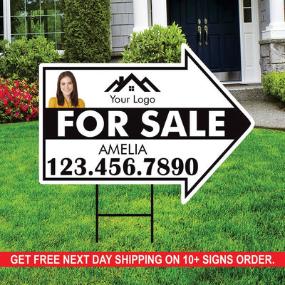 Custom For Sale Arrow Yard Sign 18" x 24", 2 Sided Add Your Text, Logo, Photo Personalized For Sale Directional Signs with Metal H-Stake