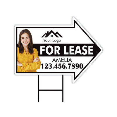 Custom For Lease Arrow Yard Sign 18" x 24", 2 Sided Add Your Text, Logo, Photo Personalized For Lease Directional Signs with Metal H-Stake
