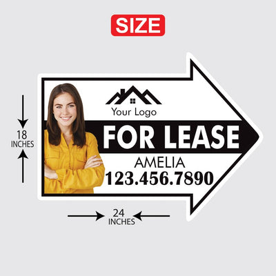 Custom For Lease Arrow Yard Sign 18" x 24", 2 Sided Add Your Text, Logo, Photo Personalized For Lease Directional Signs with Metal H-Stake
