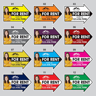 Custom For Rent Arrow Yard Sign 18" x 24", 2 Sided Add Your Text, Logo, Photo Personalized For Rent Directional Signs with Metal H-Stake