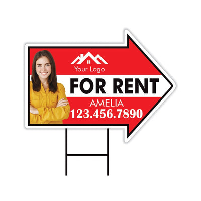 Custom For Rent Arrow Yard Sign 18" x 24", 2 Sided Add Your Text, Logo, Photo Personalized For Rent Directional Signs with Metal H-Stake