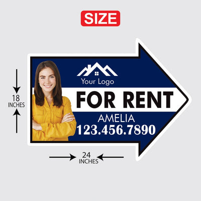 Custom For Rent Arrow Yard Sign 18" x 24", 2 Sided Add Your Text, Logo, Photo Personalized For Rent Directional Signs with Metal H-Stake