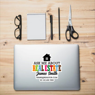 Custom Ask Me About Real Estate Stickers - Personalized Real Estate Vinyl Stickers, Realtor Branding Stickers, Realtor Sticker Decal