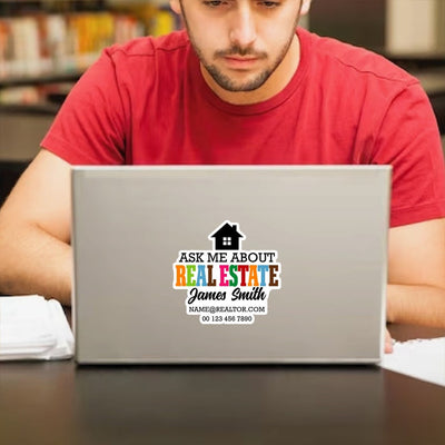 Custom Ask Me About Real Estate Stickers - Personalized Real Estate Vinyl Stickers, Realtor Branding Stickers, Realtor Sticker Decal