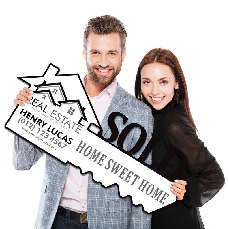 Personalized Real Estate Marketing Key Cutout Sign, Customized Realtor Social Media Photo Props, Realtor Key Sign, Customized Just Sold Key