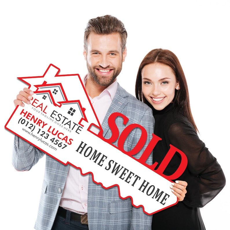 Personalized Real Estate Marketing Key Cutout Sign, Customized Realtor Social Media Photo Props, Realtor Key Sign, Customized Just Sold Key