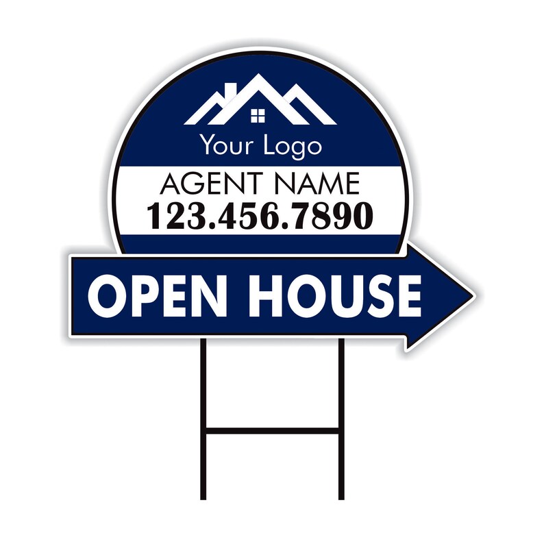 Custom Open House Arrow Yard Sign 18" x 24", 2 Sided Add Your Text, Logo, Photo Personalized Open House Directional Signs with Metal H-Stake