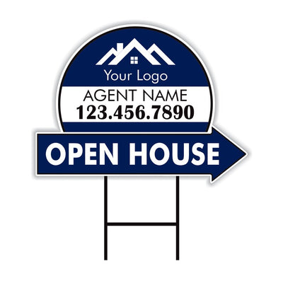 Custom Open House Arrow Yard Sign 18" x 24", 2 Sided Add Your Text, Logo, Photo Personalized Open House Directional Signs with Metal H-Stake