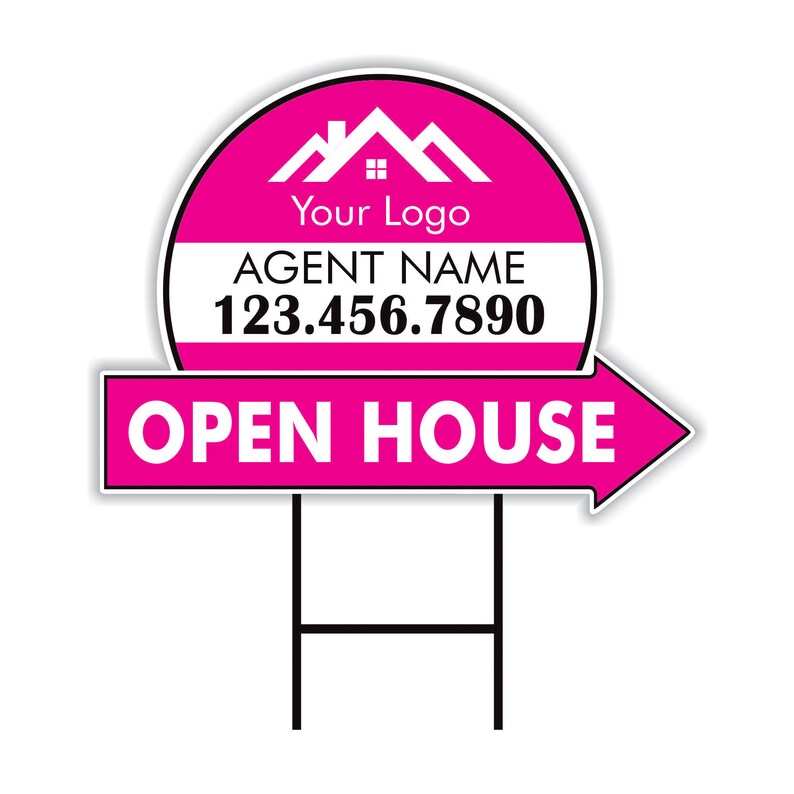 Custom Open House Arrow Yard Sign 18" x 24", 2 Sided Add Your Text, Logo, Photo Personalized Open House Directional Signs with Metal H-Stake