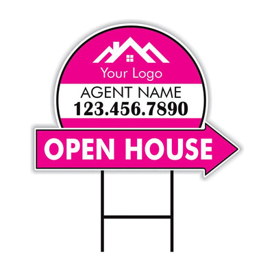 Custom Open House Arrow Yard Sign 18" x 24", 2 Sided Add Your Text, Logo, Photo Personalized Open House Directional Signs with Metal H-Stake