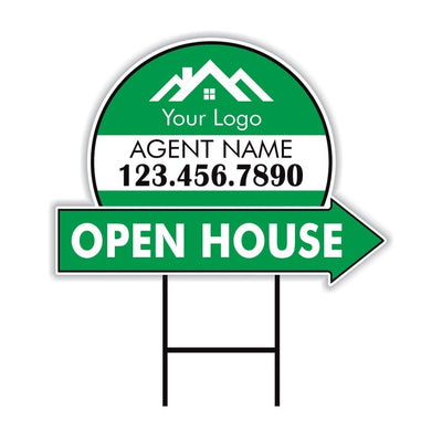Custom Open House Arrow Yard Sign 18" x 24", 2 Sided Add Your Text, Logo, Photo Personalized Open House Directional Signs with Metal H-Stake