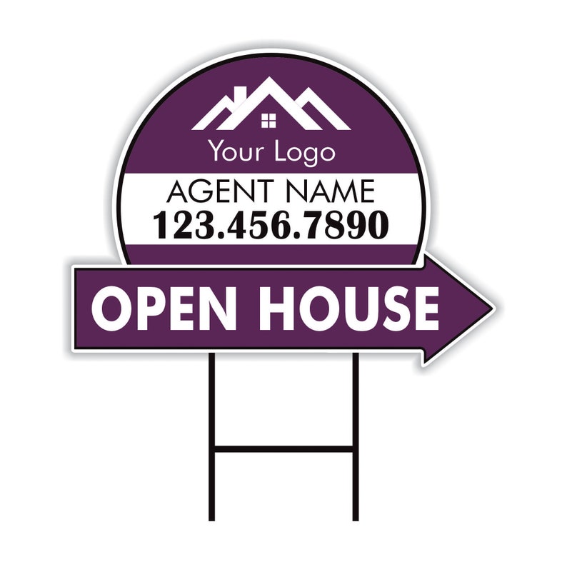 Custom Open House Arrow Yard Sign 18" x 24", 2 Sided Add Your Text, Logo, Photo Personalized Open House Directional Signs with Metal H-Stake