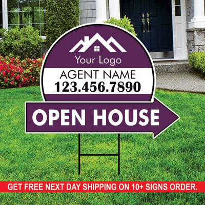 Custom Open House Arrow Yard Sign 18" x 24", 2 Sided Add Your Text, Logo, Photo Personalized Open House Directional Signs with Metal H-Stake