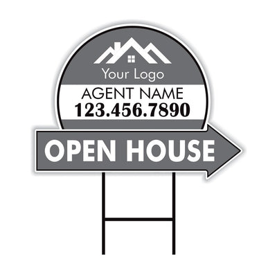 Custom Open House Arrow Yard Sign 18" x 24", 2 Sided Add Your Text, Logo, Photo Personalized Open House Directional Signs with Metal H-Stake